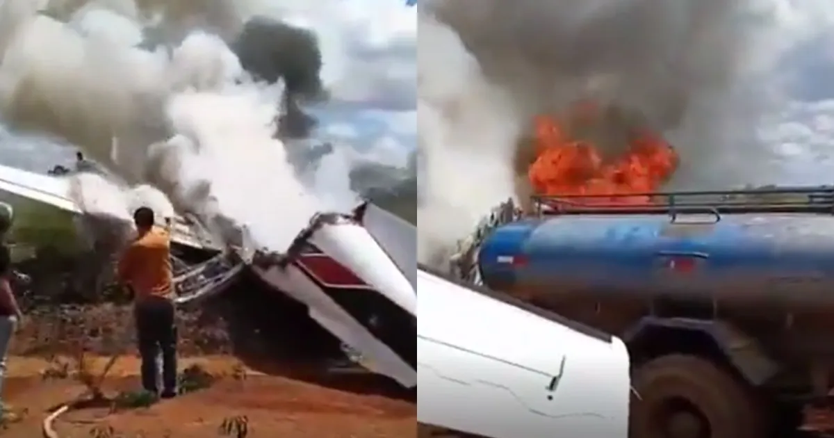 Avião com deputado e vereador faz pouso forçado e pega fogo em Rondônia