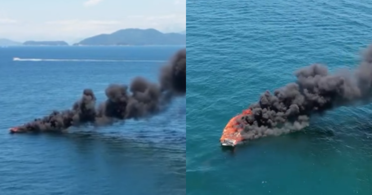 Vídeo: Lancha pega fogo e deixa seis feridos em Angra dos Reis